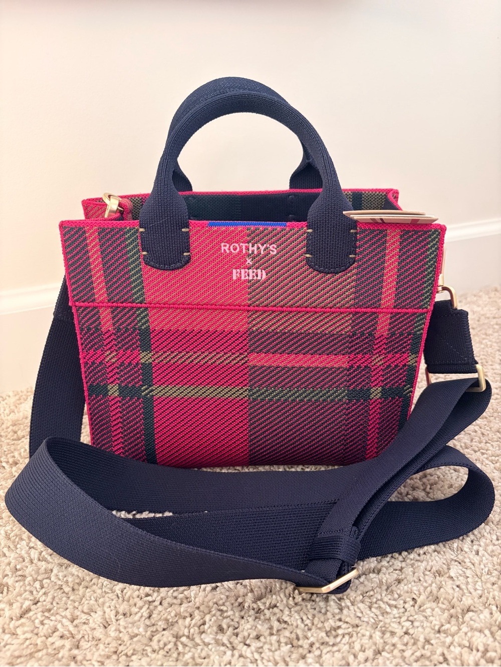 Rothy’s X FEED Crossbody Tote Fuchsia Plaid Mini Bag